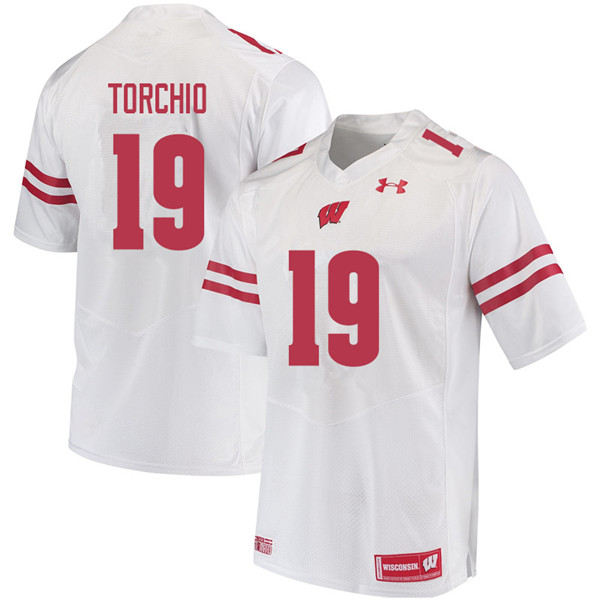 Men #19 John Torchio Wisconsin Badgers College Football Jerseys Sale-White